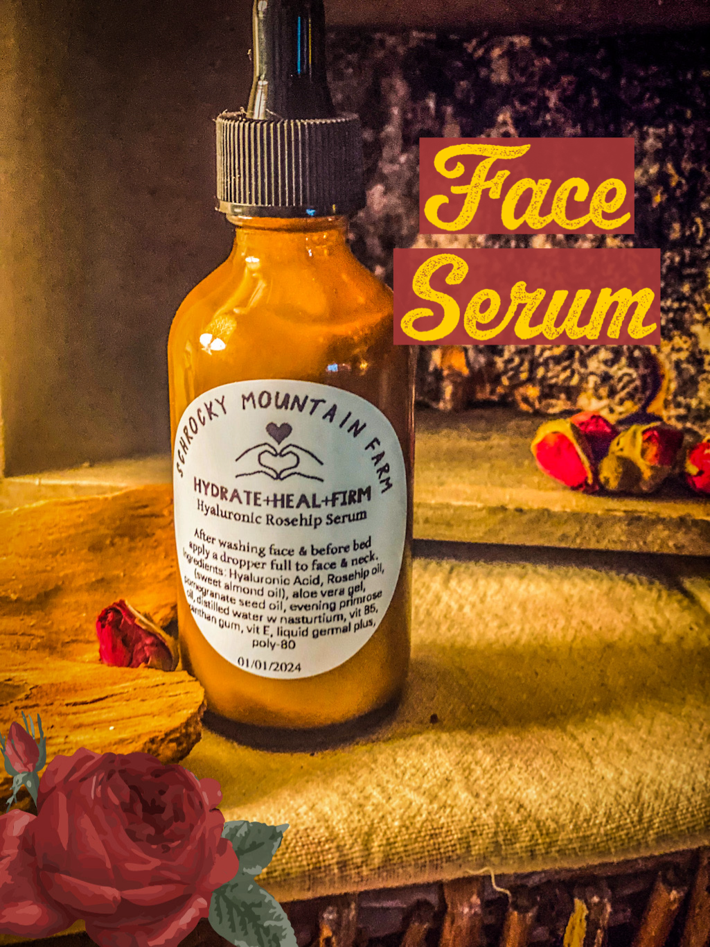 Hydrate-Firm-Heal Serum (hyaluronic rose-hip serum) 4 oz. bottle